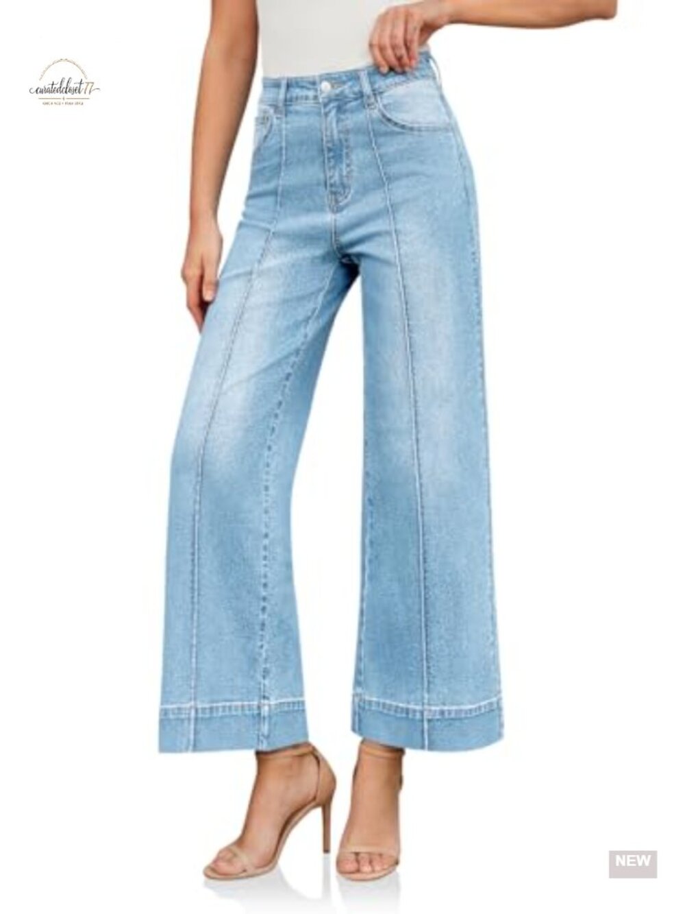 High Waisted Wide Leg Cropped Baggy Jeans Stretch Denim Pants